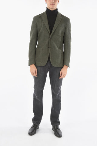 Unlined Herringbone Blazer with Welt Pocket