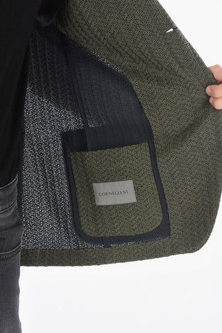 Unlined Herringbone Blazer with Welt Pocket