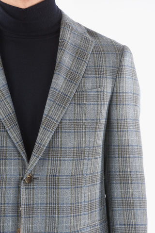 LEADER SOFT Half-Lined Glen Plaid Blazer with Flap Pocket