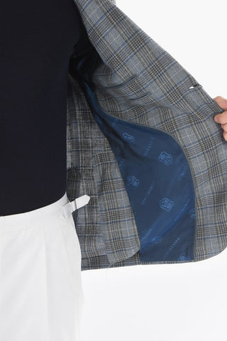 LEADER SOFT Half-Lined Glen Plaid Blazer with Flap Pocket