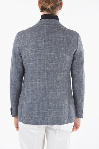 CC COLLECTION Flax Blend REFINED Blazer with Glen Check Pattern