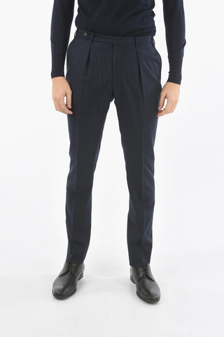 Pantalone Elegante in Lana con Tasca a Toppa Verticale
