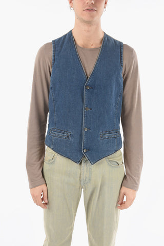ID Gilet TIBET BLACK in Denim e Lino con Scollo a V