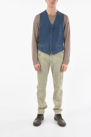ID Gilet TIBET BLACK in Denim e Lino con Scollo a V