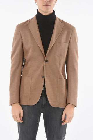 Giacca Sfodrerata Motivo Hopsack con Tasca a Filo