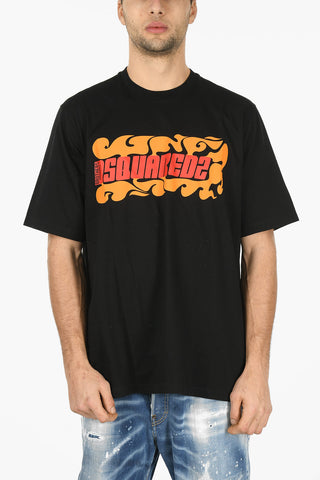 Crew Neck WAVES LOGO Slouch Fit T-Shirt