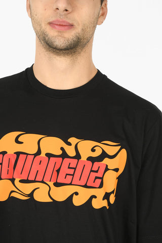 Crew Neck WAVES LOGO Slouch Fit T-Shirt