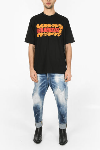 Crew Neck WAVES LOGO Slouch Fit T-Shirt