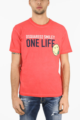 ONE LIFE ONE PLANET SMILEY T-shirt with Ribbed Crew-neck