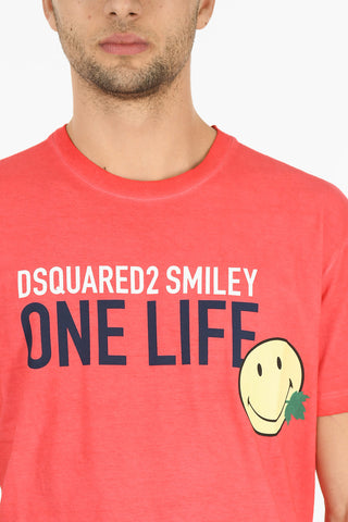 ONE LIFE ONE PLANET SMILEY T-shirt with Ribbed Crew-neck