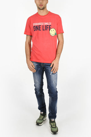 ONE LIFE ONE PLANET SMILEY T-shirt with Ribbed Crew-neck