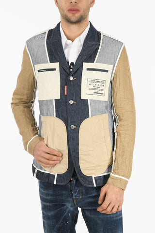 Multipocketed REVERSE Flax and Denim Blazer