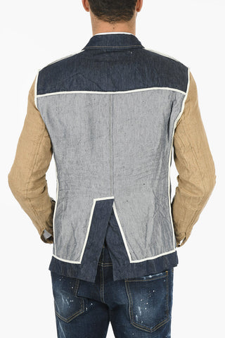 Multipocketed REVERSE Flax and Denim Blazer