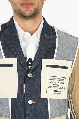Multipocketed REVERSE Flax and Denim Blazer