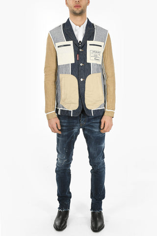 Multipocketed REVERSE Flax and Denim Blazer