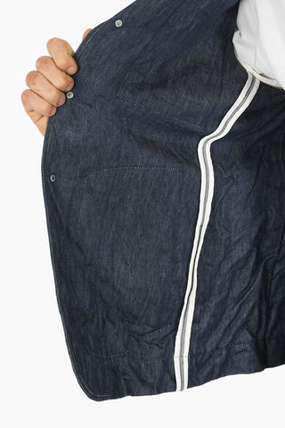 Multipocketed REVERSE Flax and Denim Blazer
