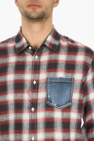 Denim Breast-pocket Plaid Check Flax Shirt