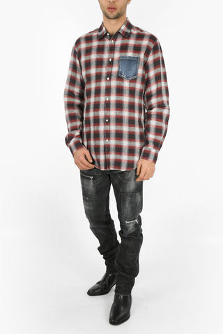 Denim Breast-pocket Plaid Check Flax Shirt