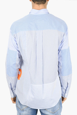 Camicia a Righe Effetto Patchwork con Collo Francese