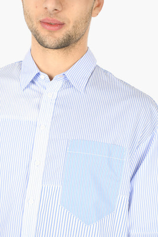 Camicia a Righe Effetto Patchwork con Collo Francese