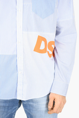 Camicia a Righe Effetto Patchwork con Collo Francese