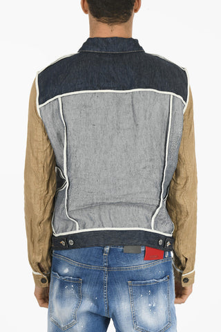 Multipocketed REVERSE Flax and Denim Jacket