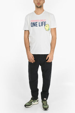 ONE LIFE ONE PLANET SMILEY T-Shirt mit geripptem Rundhalsausschnitt