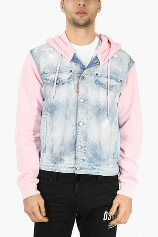 Jersey Hood and Sleeve Denim Jacket