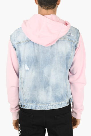 Jersey Hood and Sleeve Denim Jacket