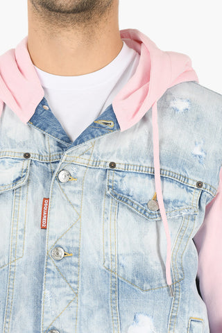 Jersey Hood and Sleeve Denim Jacket