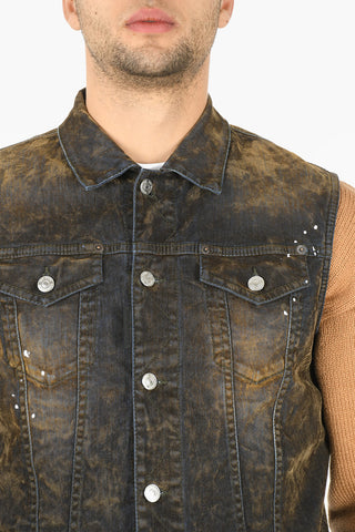Utility Pocketed Coated Denim Vest
