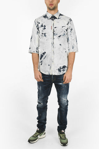 Camicia a Maniche Corte SEXY ROLL UP in Denim Tie Dye