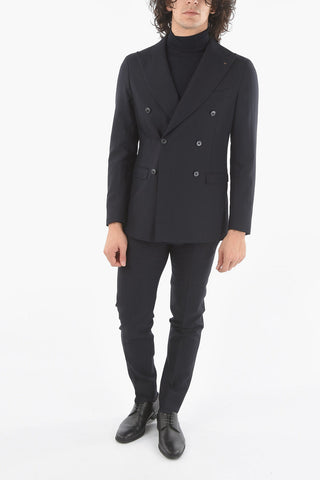 CC COLLECTION Double-breasted REWARD Herringbone Wool Blend Suit