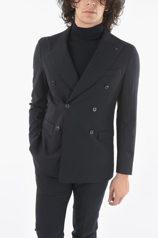 CC COLLECTION Double-breasted REWARD Herringbone Wool Blend Suit