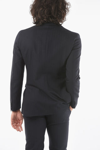 CC COLLECTION Double-breasted REWARD Herringbone Wool Blend Suit