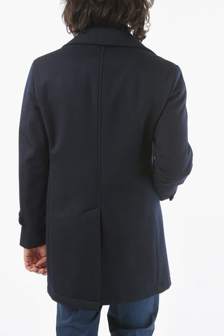 Lined Coat with Peak Lapel Back Vent and Flap Pocket