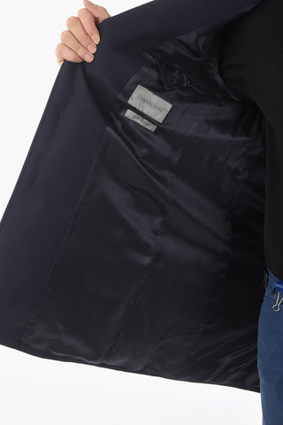 Lined Coat with Peak Lapel Back Vent and Flap Pocket