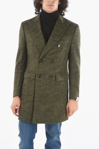 Half-Lined Double-Breasted Coat with Back Half-Belt and Flap Pocket