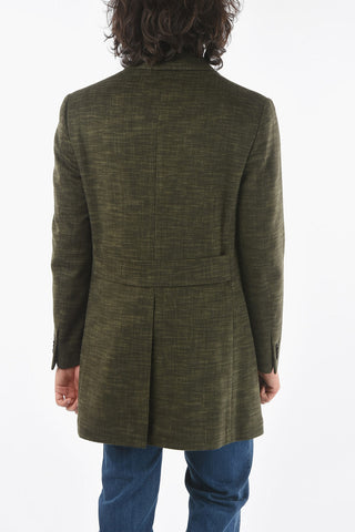 Half-Lined Double-Breasted Coat with Back Half-Belt and Flap Pocket