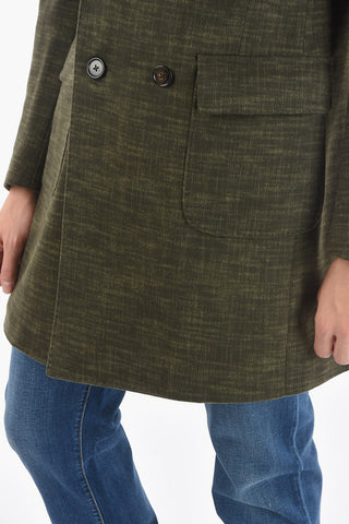 Half-Lined Double-Breasted Coat with Back Half-Belt and Flap Pocket