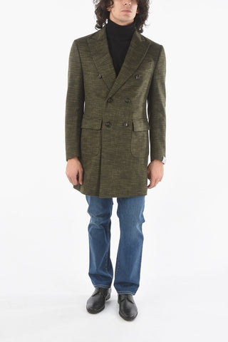 Half-Lined Double-Breasted Coat with Back Half-Belt and Flap Pocket