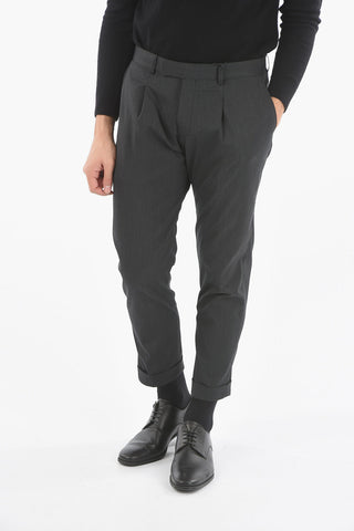 CC COLLECTION Wool and Polyester Elegant Trousers Closed with Buttons and Hook