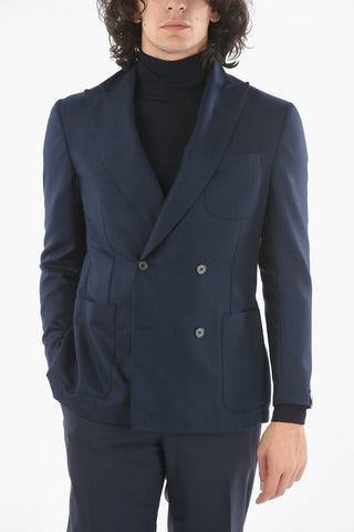 ACADEMY SOFT Half-Lined Double-Breasted Herringbone Blazer with Peak Lapel