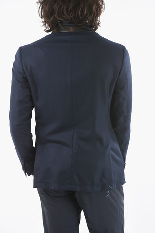 ACADEMY SOFT Half-Lined Double-Breasted Herringbone Blazer with Peak Lapel
