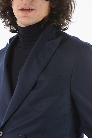 ACADEMY SOFT Half-Lined Double-Breasted Herringbone Blazer with Peak Lapel