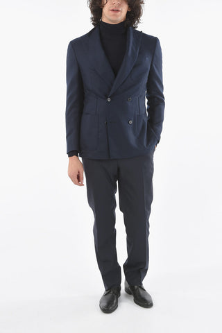 ACADEMY SOFT Half-Lined Double-Breasted Herringbone Blazer with Peak Lapel