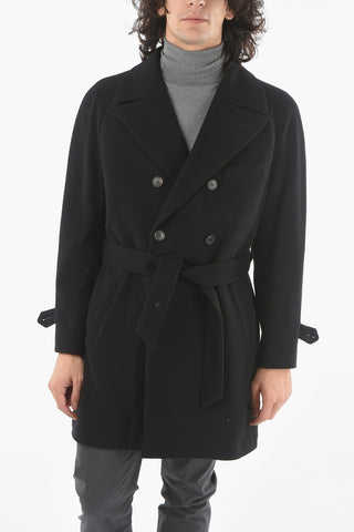Cappotto Trench in Lana Semifoderato Doppiopetto con Tasca a Toppa
