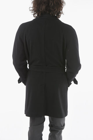 Cappotto Trench in Lana Semifoderato Doppiopetto con Tasca a Toppa