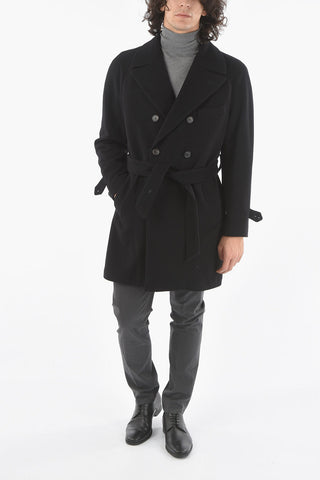 Cappotto Trench in Lana Semifoderato Doppiopetto con Tasca a Toppa