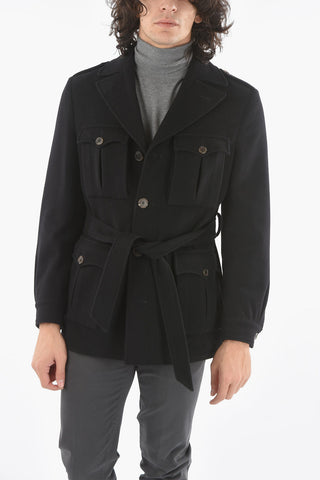 Short Half-Lined Coat with 4 Button Pockets and Belt